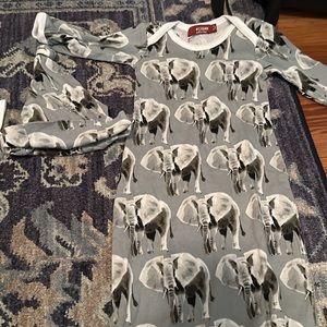 MilkBarn newborn gown and matching hat - worn once for pictures